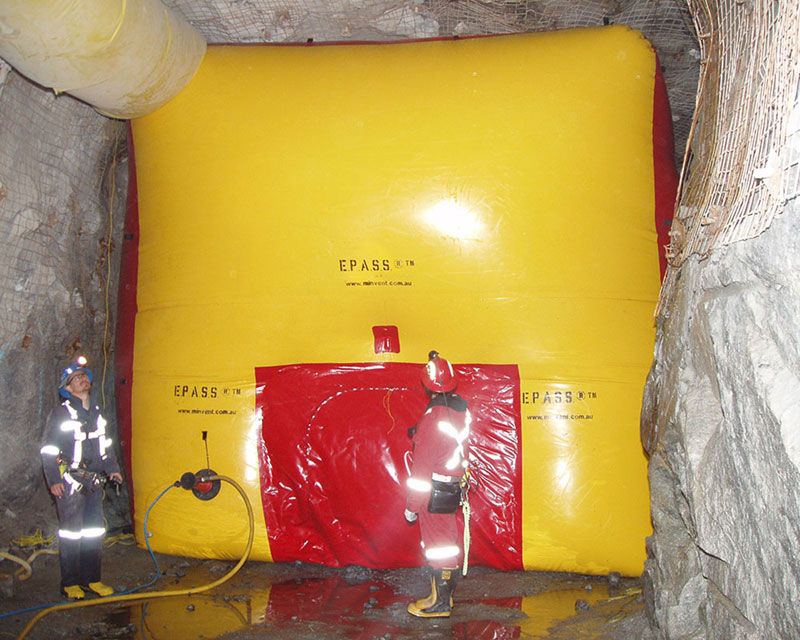 Inflated Emergency Personnel Access Safety System (EPASS) in situ in an underground hard rock mine